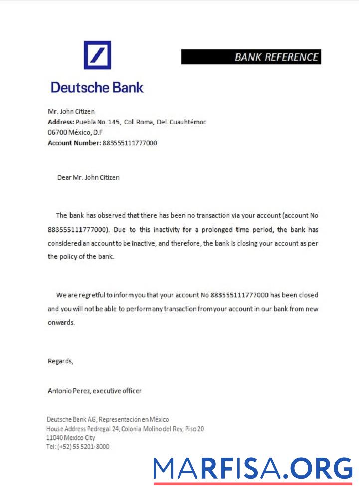 Downloadable Mexico Deutsche bank closure reference download for verification